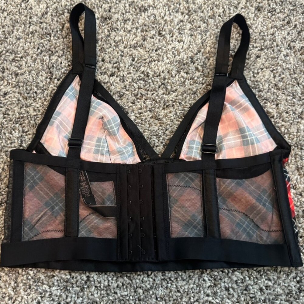 Victoria's Secret Very Sexy Wireless Plaid Satin / Back Lace Bralette Size S - Picture 2 of 5